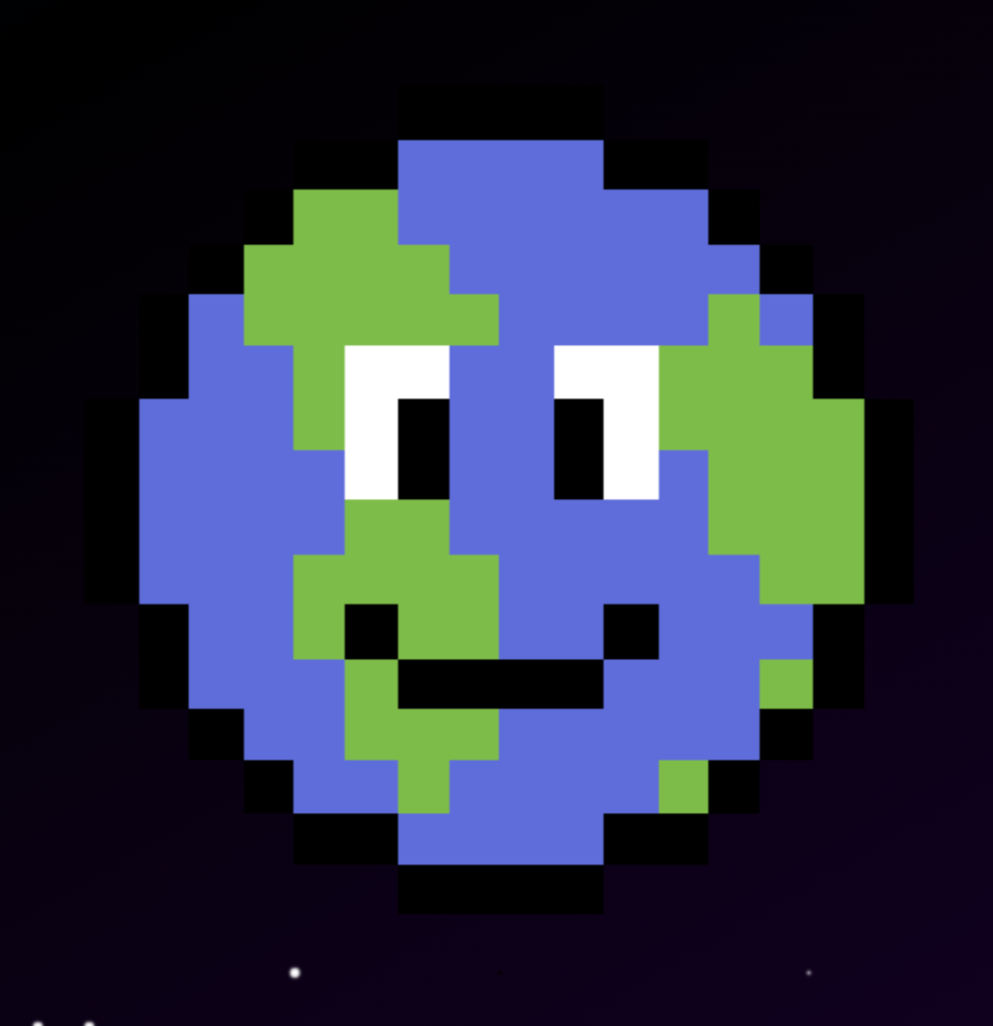 Image of 8-bit Earth with a smile